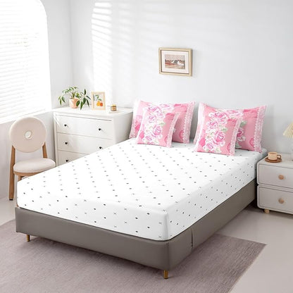 Feelyou Rose Comforter Set King Size 7 Pieces Rose Floral Flower Bedding Set for All Season Romantic Pink Vintage Garden Flower Bed in a Bag with Comforter, Sheets, Pillowcases & Cushion Cover