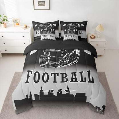 Erosebridal Football City Bed in A Bag Ball Sports Game 7 Piece Bedding Set American Soccer Sports Rugby Comforter Set with Sheets Queen Size for Kids Teen Adults,Black Grey Ombre Bed Set