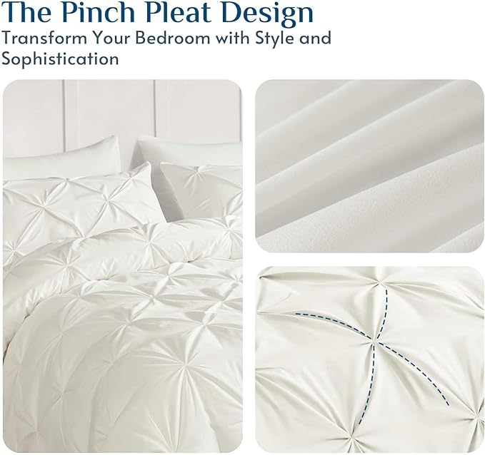 JOLLYVOGUE California King Comforter Set 7 Pieces - Bed in a Bag Cal King for All Season, Pintuck Bedding Comforter Sets with Comforter, Flat Sheet, Fitted Sheet and Pillowcases & Shams, Ivory