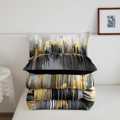 Erosebridal Black Grey Bedding Full Greyish White Painting Comforter Set, Gradient Abstract Chic Vintage Down Comforter Ombre Graffiti Bedding Comforter Sets, Contemporary Modern Duvet Insert