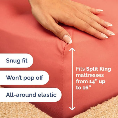 Flex Top Split Head King 4 Piece Sheet Set - Comfy Breathable & Cooling Bed Sheets Set - Hotel Luxury Bedding for Women, Men, Kids, Teens, Boys & Girls - Deep Pockets, Ultra-Soft - Oeko-Tex - Coral