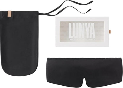Lunya Weighted Silk Sleep Mask – Mulberry Silk Eye Cover with Cooling Glass Beads, Noise-Reducing Fit, Washable Fabric, and Travel Pouch – Sleeping Mask for Men and Women - Black – Small