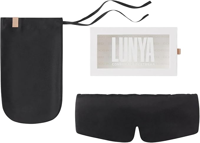 Lunya Washable Silk Sleeping Mask - Thermoregulating Mulberry Silk, Light Blocking and Comfortable Fit – Sleep Mask for Women and Men with Box - Immersed Black - Large