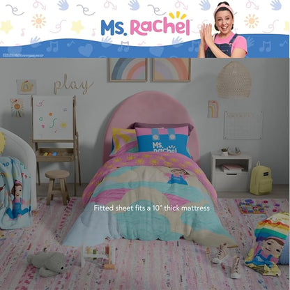 Ms. Rachel Educational Adventures Kids Bedding Super Soft Microfiber Comforter and Sheet Set, 4 Piece Twin Size, (Officially Licensed Product) by Franco