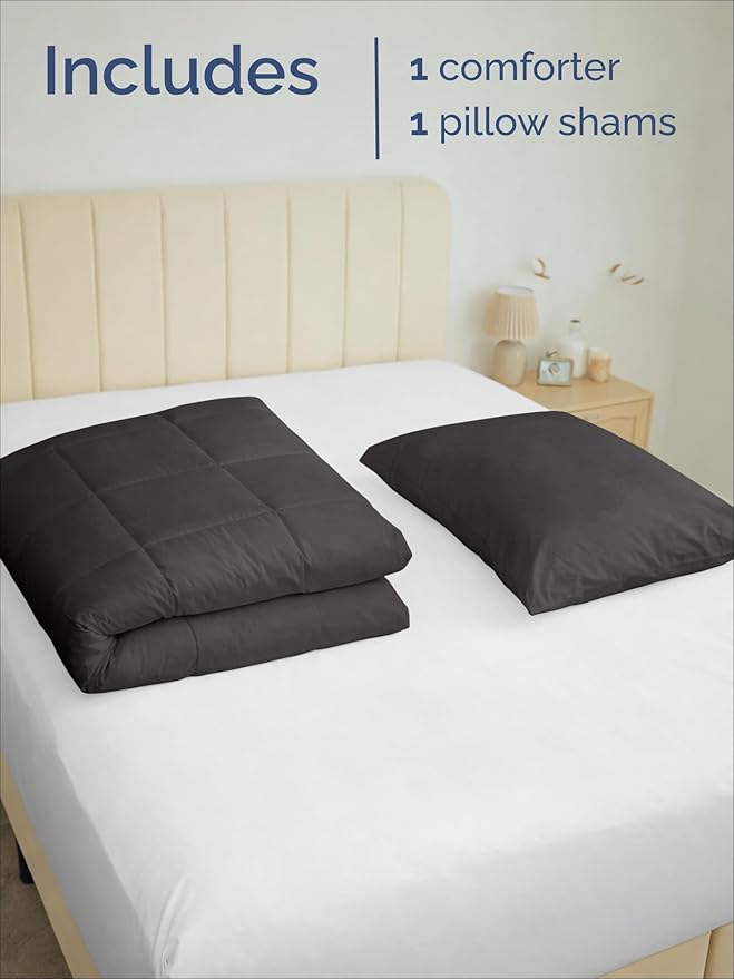 Twin Comforter Set - 2 Piece Bed Set for All Seasons - 1 Soft Quilted Comforter with Corner Tabs & 1 Pillow Sham - Comfy, Cozy & Breathable - Premium Down Duvet Insert, Oeko-TEX - Twin Size, Dark Grey