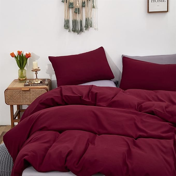 Cottonight Burgundy Comforter Set Full Wine Red Bedding Set Full Solid Claret Comforter Modern Blanket Quilt Breathable Durable Dark Red Comforter Set for Women Men