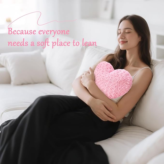 Heart Pillow Pink Throw Pillows, Soft and Fluffy Decorative Pillows for Bed Couch Chair, Cute Heart Shaped Room Decor for Valentine Anniversary Birthday Halloween Christmas (Medium, 20"x15")