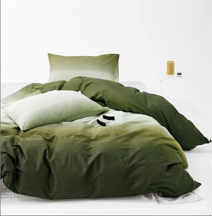 Cottonight Army Green Gradient Comforter Set Twin Dark Green and Grey Bedding Comforter Set Modern Gradient Aesthetic Blanket Quilts Cotton Modern Soft Breathable Blackish Green 3 Piece Bedding Set
