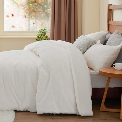 BEDELITE Faux Fur Fleece Queen Comforter Set - Fluffy & Warm Cream White Comforter Queen Size，Ultra Soft and Cozy Winter Bedding Set,Fuzzy Thick Bed Set,1 Comforter and 2 Pillowcases