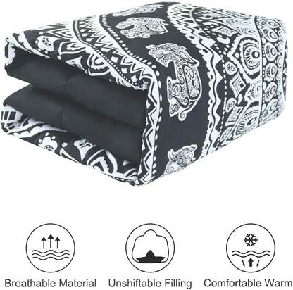 uxcell 3-Piece Bohemian Black Comforter Sets - 3D Printed Bohemia Themed - All-Season Down Quilted Duvet - Reversible Design - Includes 1 Comforter, 2 Pillow Cases King