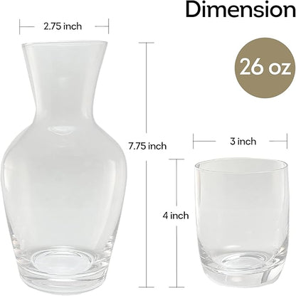 Lily's Home 26 oz Water Carafe, With Glass Cup as Lid, Bedside Water Carafe for Bedroom, Bathroom, or Kitchen, Ideal for Midnight Hydration and End Table Decor