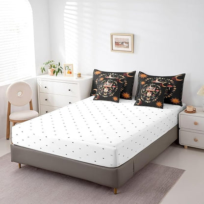 Feelyou Sun Moon Bedding Bed in a Bag with Comforter, Boho Exotic Mushroom Bedding Set with Comforter, Bohemian Comforter for Women Men Floral King Size 7Pcs Room Decor