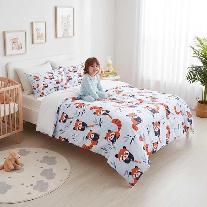 Red Panda Comforter Set Full Size,Cute Bedding Set for Boys Girls, Hoilday Decor Down Alternative Comforter with 2 Pillowcases/79 * 90