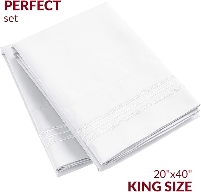 Mellanni Pillow Cases - Luxury, Extra Soft, Cooling Pillow Covers - 2 PC Iconic Collection Pillowcases - Envelope Closure (King 20"x40", White)