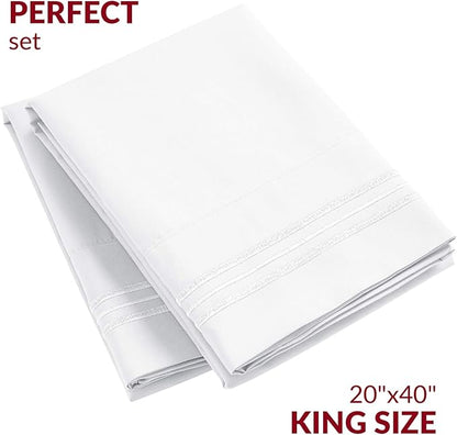 Mellanni Pillow Cases - Luxury, Extra Soft, Cooling Pillow Covers - 2 PC Iconic Collection Pillowcases - Envelope Closure (King 20"x40", White)