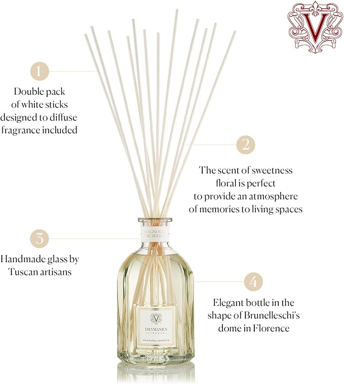 Dr. Vranjes – Magnolia Orchidea Diffuser 250ml + Double Pack of White Sticks (3 Pieces Bundle) – Luxury Home Fragrance, Made in Italy, Main Scent Floral: Magnolia and Orchid