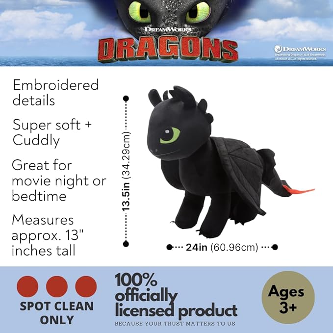 How To Train Your Dragon Toothless Bedding Super Soft Cozy Cuddle Pillow Buddy, (Officially Licensed Product) By Franco