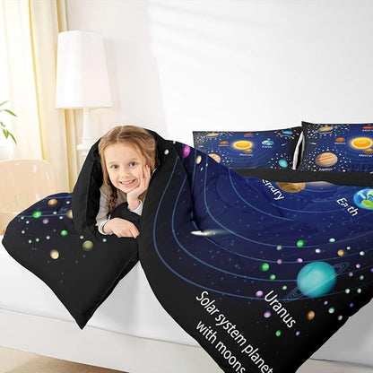 Feelyou Outer Space Comforter Set Boys Universe Planet Bedding Set for Kids Boys Girls Galaxy Comforter Planet Quilt Set 1 Comforter Set with 2 Pillowcases King Size