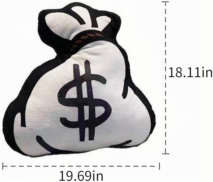 Money Bag Decorative Pillows, Funny Dollar Shaped Soft Plush Pillow,22.83in×18.9in Throw Pillow for Living Room Couch Bed Sofa Outdoor (A)