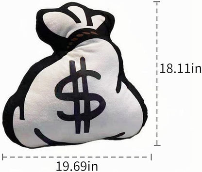 Money Bag Decorative Pillows, Funny Dollar Shaped Soft Plush Pillow,22.83in×18.9in Throw Pillow for Living Room Couch Bed Sofa Outdoor (A)