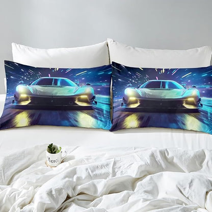 Erosebridal Race Car Bedding Set Queen Size Boys Extreme Sports Comforter Set for Kids Young Man Cool Car Comforter Car Sports Theme Quilt Set for All Season 1 Comforter Set with 2 Pillowcases
