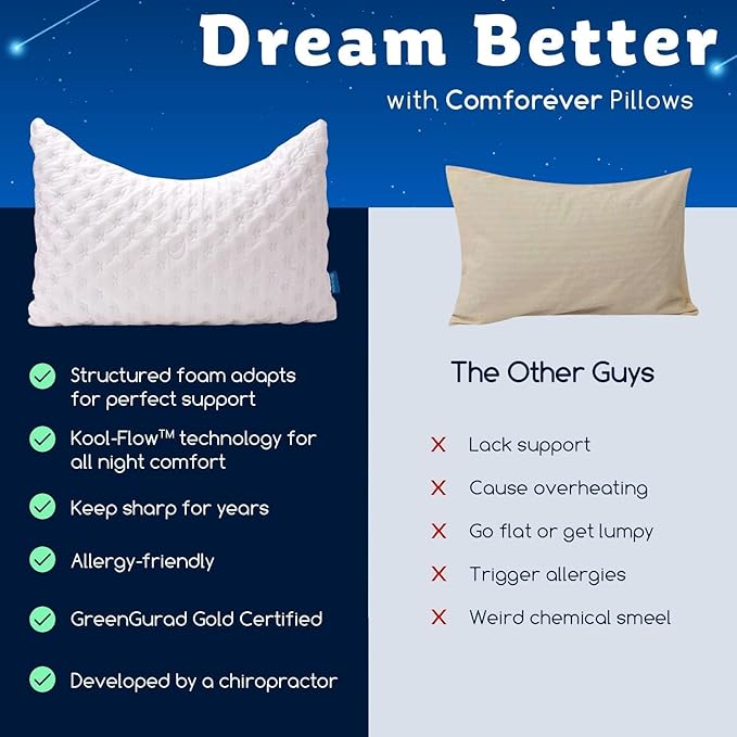 Cooling Side Sleeper Pillow for Neck and Shoulder Pain, Luxury Shredded Memory Foam Curved Bed Pillows for Sleeping Set of 2- Adjustable Standard Size- Washable Cover Crescent White