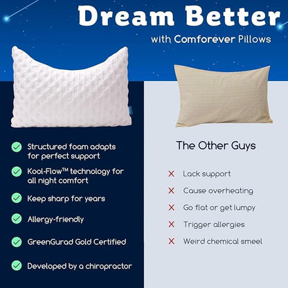 Cooling Side Sleeper Pillow for Neck and Shoulder Pain, Luxury Shredded Memory Foam Curved Bed Pillows for Sleeping Set of 2- Adjustable Standard Size- Washable Cover Crescent White
