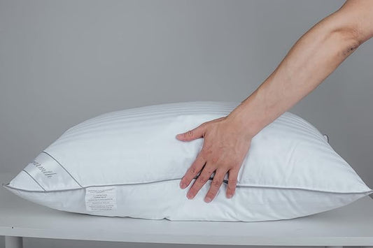 Goose Feather Down Bed Pillow for Sleeping, Hotel Collection Queen Size Soft Bed Pillow,100% Cotton Cover Queen Size Stripe White 1 Pack