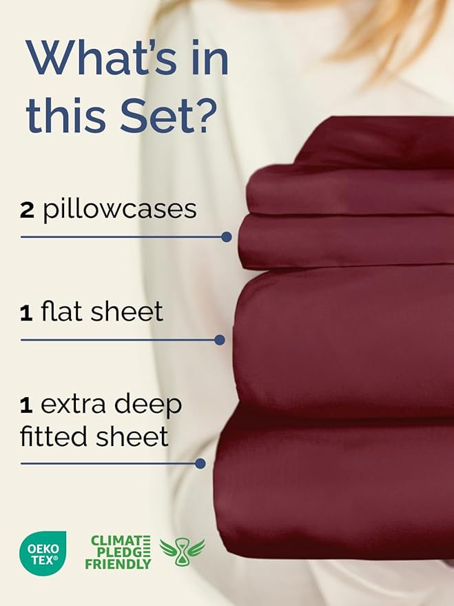 Extra Deep Twin XL Sheet Set - 4 Piece Breathable and Cooling Sheets - Hotel Luxury Bedding for Women, Men, Kids & Teens - Easy Secure Fit - Soft, Wrinkle Free & Comfy - Extra Deep Pockets - Burgundy