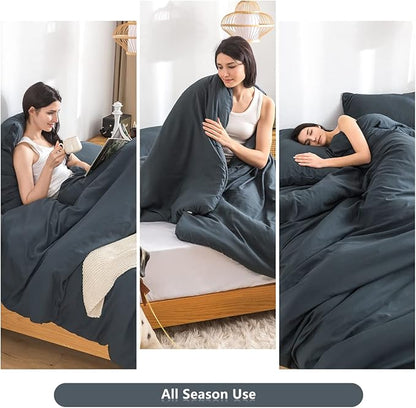 2Piece Sliky Soft Fluffy Bedding Comforters Set for Twin/XL Size Bed, Made with Cozy Washable PolyCotton Microfiber Fabric, LightWeight All Season Use, 1 Comforter & 1 Pillowsham, Dark Dusty Blue Grey