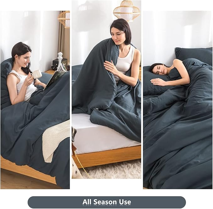 COTTEBED Silky Soft Queen Size Comforter Sets 3 Pieces Blanket Down Comforter with Pillowshams, Lightweight All Season, Washed Polycotton Microfiber for Full Queen Sized Bed, Dark Dusty Blue Grey