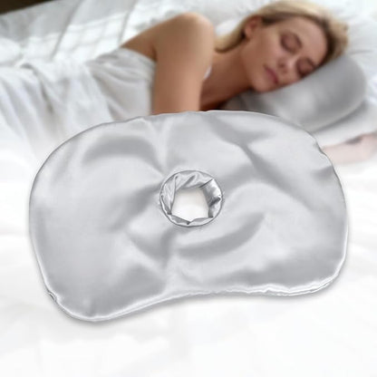 Washable Ear Piercing Pillowcase - Removable Satin Cover with Hole for Side Sleepers, CNH & Ear Pain Relief, Soft Guard for Pressure Sores, Light Gray Silk
