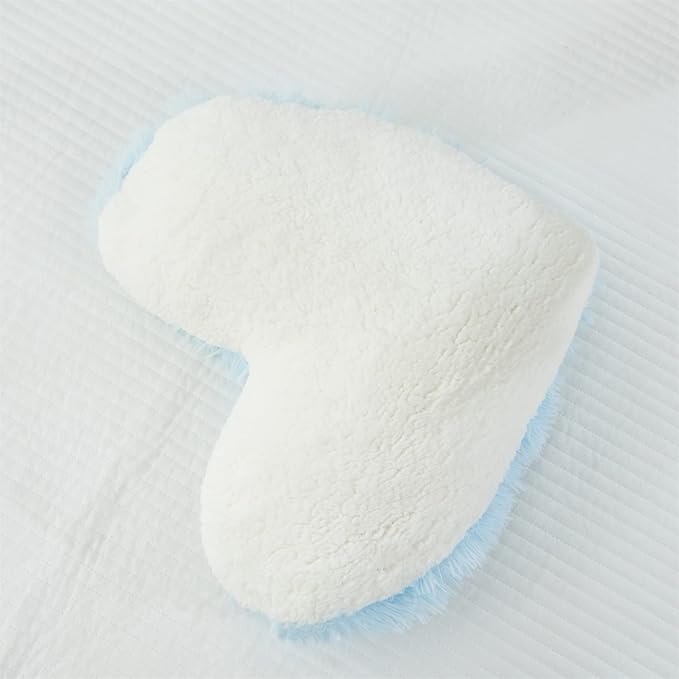 MOOWOO Fluffy Heart Pillow Gift for Girls Kids, Shaggy Plush Faux Fur and Sherpa, Cute Soft Throw Cushion Gift for Thanks Giving,Mothers Day,Valentines Day Decor,Heart Shaped (Blue)