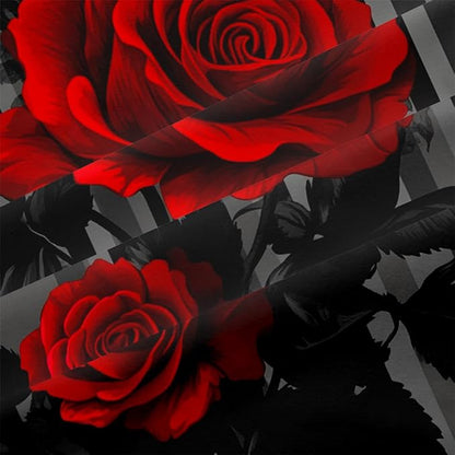 Black Red Comforter Set King Size Women Red Rose Bedding Set with Black Grey Stripe Background, Suitable for Gothic Vintage Decor, 2 Pillowcases, 3Piece
