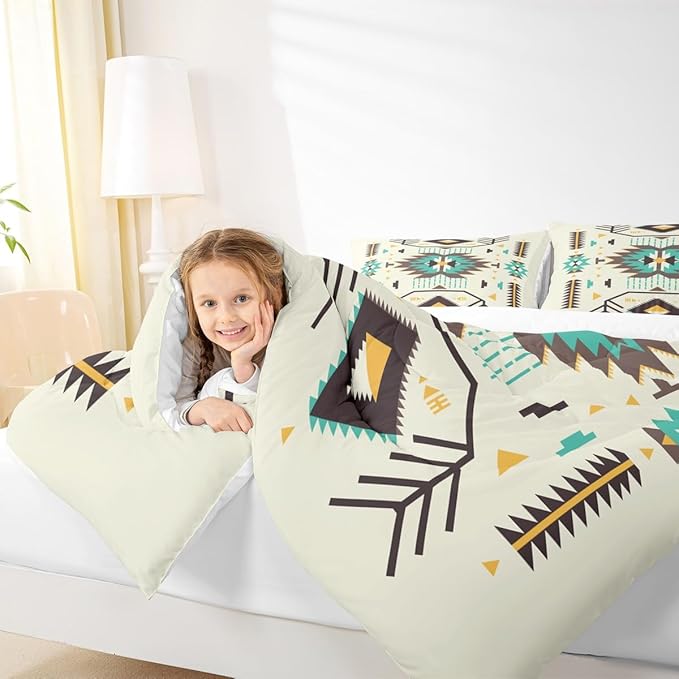Southwest Comforter Set King Size Rustic Tribal Aztec Style Quilt Set Abstract Art Vintage Bedding Set 3pcs for Women Adults Teens Kids Home Decor Green Brown Arrow Duvet Insert,2 Pillowcases