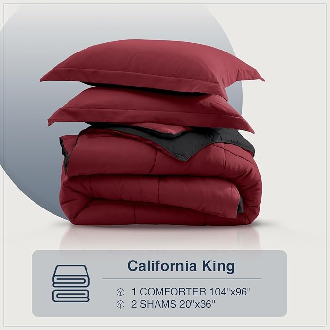 satisomnia California King Comforter Set, Red Bedding Comforters Cal King Size, 3 Pieces Down Alternative Bed Comforter Lightweight Soft Bed Set Breathable, Reversible All Season Bedding Sets