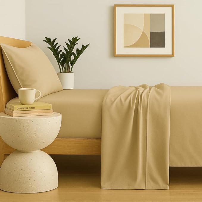 Peru Pima 415 Thread Count Percal King Sheet Set - 100% Peruvian Pima Cotton, 4 Piece (Flat, Fitted, 2 Pillowcases) - Cooling, Crisp, Deep Pocket, Hotel Quality Bedding - Latte