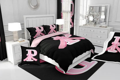 jejeloiu Kawaii Pink Bow Queen Comforter Set with Sheets,Gifts for Women Teen Girl,Monogrammed 7 Piece Bedding Set,Soft Personalized Initial Letter P Bed in a Bag with Comforter,Sheets,Pillowcases