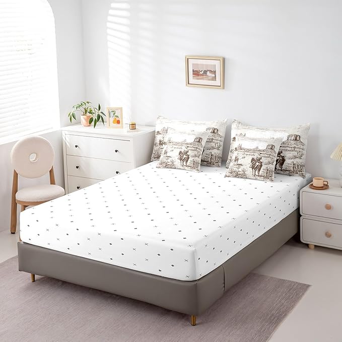 Feelyou Western Decor Comforter Set with Sheets Full Size Kids West Cowboy Horse 7 Pieces Bedding Set for Boys Girls Teens Rodeo Cowboy Style Bed in a Bag Breathable Grunge Design Bed Set