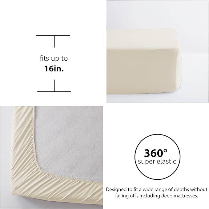 Anluoer Queen Comforter Set 7 Piece, Cream Bed in a Bag with Sheets, All Season Ruffle Shabby Chic Bedding Sets with 1 Comforter, 2 Pillow Shams, 2 Pillowcases, 1 Flat Sheet, 1 Fitted Sheet