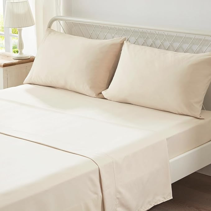 Anluoer Queen Comforter Set 7 Piece, Cream Bed in a Bag with Sheets, All Season Ruffle Shabby Chic Bedding Sets with 1 Comforter, 2 Pillow Shams, 2 Pillowcases, 1 Flat Sheet, 1 Fitted Sheet