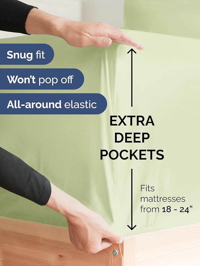Extra Deep Cal King Sheet Set - 6 Piece Breathable and Cooling Sheets - Hotel Luxury Bedding for Women, Men, Kids & Teens - Easy & Secure Fit - Soft and Wrinkle Free - Extra Deep Pockets - Light Sage