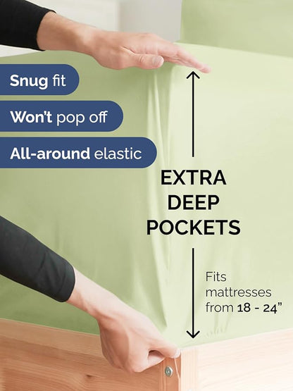 Extra Deep Cal King Sheet Set - 6 Piece Breathable and Cooling Sheets - Hotel Luxury Bedding for Women, Men, Kids & Teens - Easy & Secure Fit - Soft and Wrinkle Free - Extra Deep Pockets - Light Sage