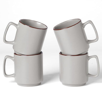 famiware Coffee Mugs Set of 4, Nebula 14oz Coffee Mugs, Ceramic Cup Set with Handle for Latte, Tea, Milk, Cappuccino, Cocoa, Light Gray