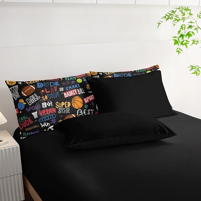 Sports Ball King Comforter Set,Football Rugby Basketball Bedding Set for Kids Boys Girls Youth Ball Sports Themed Bedroom Decor Bedding Set 7 Pcs Bed in A Bag