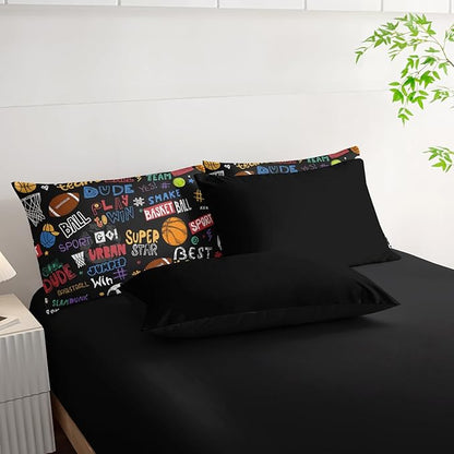 Sports Ball King Comforter Set,Football Rugby Basketball Bedding Set for Kids Boys Girls Youth Ball Sports Themed Bedroom Decor Bedding Set 7 Pcs Bed in A Bag