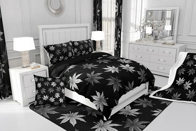Erosebridal Silver Leaves Comforter Set Full, Leaves Bedding for Kids Boys Girls,Tropical Botanical Bedding Comforter Sets,Exotic Plant Down Comforter,Luxury Soft