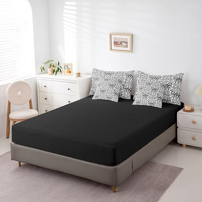 Comforter Set Queen Size, Black Aztec Damask 7 Pcs Bedding for Kids and Adults, Victorian Decor Western Baroque Goth Bed Sheet Sets with Fitted Sheet 2 Pillowcases & 2 Shams for Bedroom Bed Decor