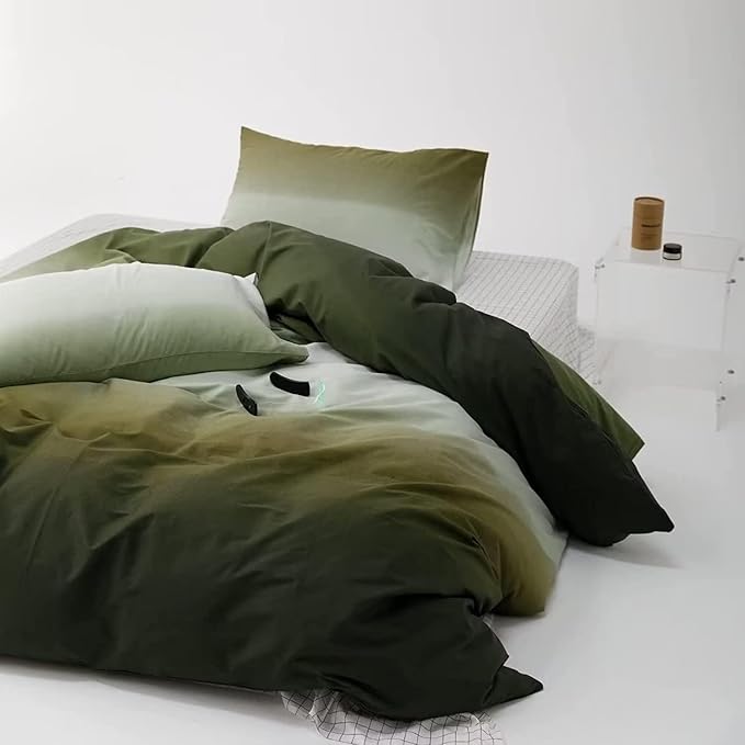 Houseri White and Green Comforter Set Twin Gradient Green Comforter Bedding Sets Twin Size, Twin(68‘90‘-Comforter)