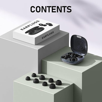 Noise Cancelling Ear Plugs for Sleeping, Concerts & Travel – Reusable Silicone Earplugs for Noise Reduction & Hearing Protection – 4 Pairs, Black + Black